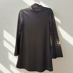 LoveRiche Women’s High Neck Mini Dress Size Small With Lace Bell Sleeves, Lined